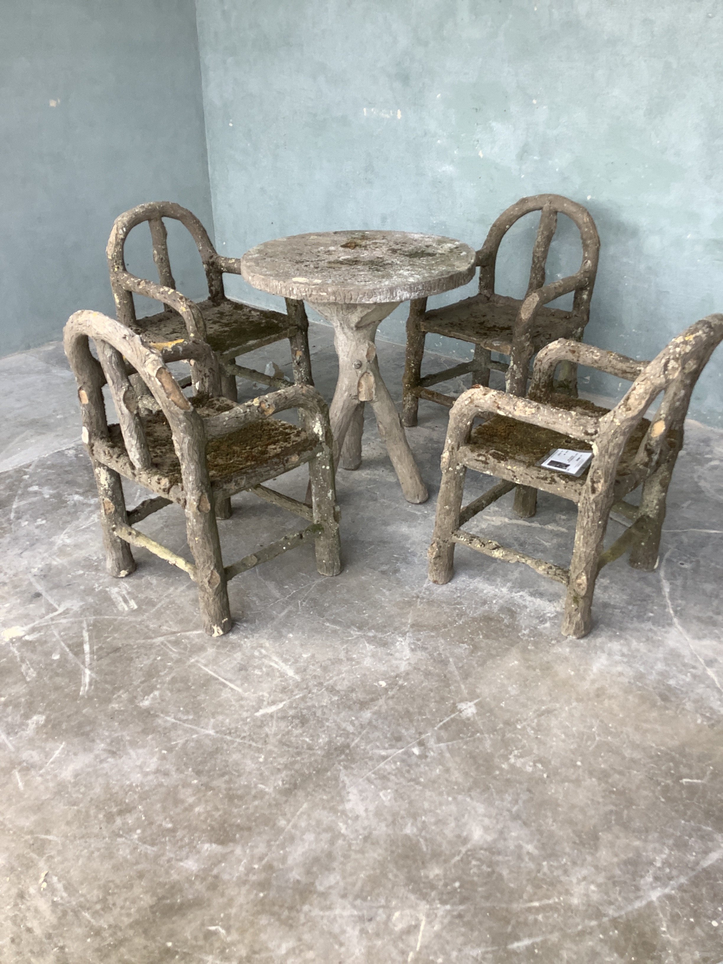 Set of 4 Antique Faux Bois Chairs + Table